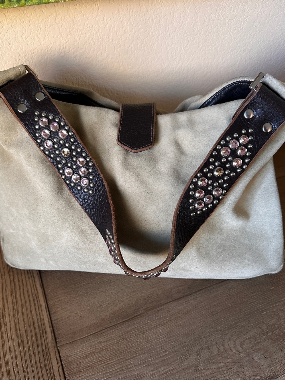 TYLIE MALIBU Suede Bag with Rhinestone Leather Strap Y2K
